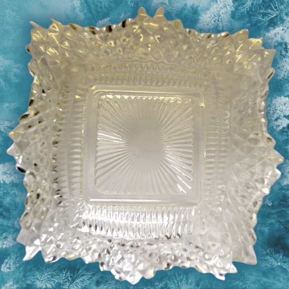 Vtg Candy Compote Dish Bowl Clear Cit Glass Sawtooth Fluted Bubbles Sun Rays - Picture 2 of 5